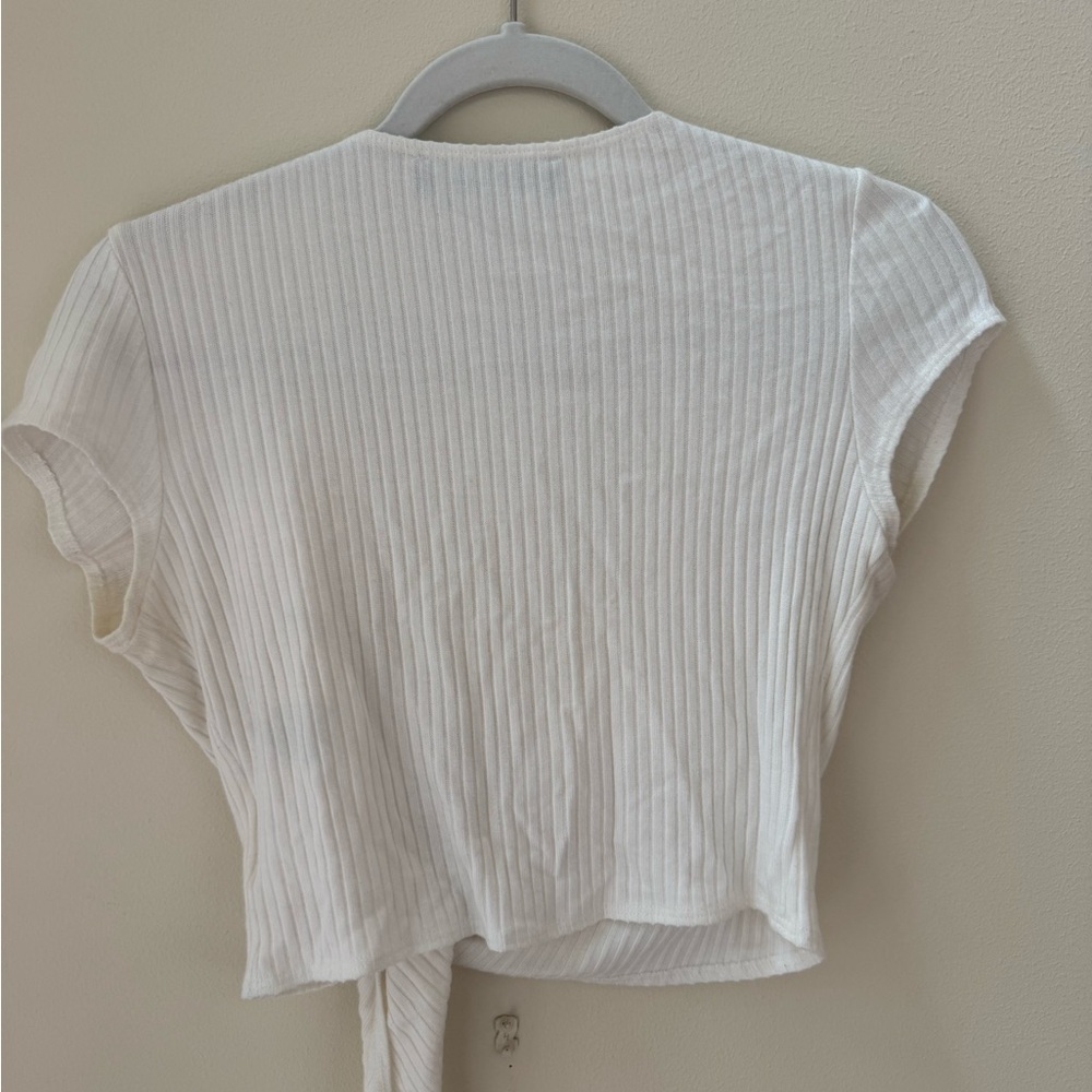 Reformation Cream Ribbed Wrap Crop Top - Picture 4 of 5